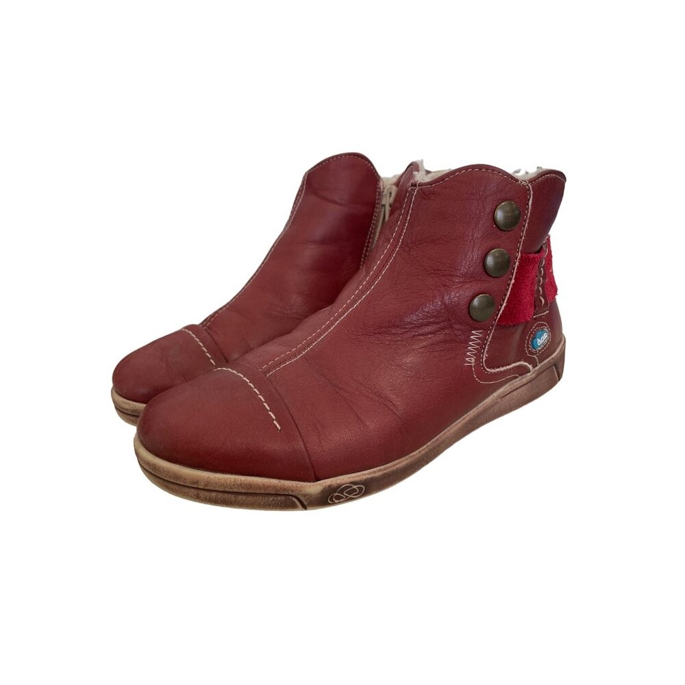 Cloud Aline Round Toe Wool Ankle Bootie Women 35 Red Leather Comfort Winter Shoe